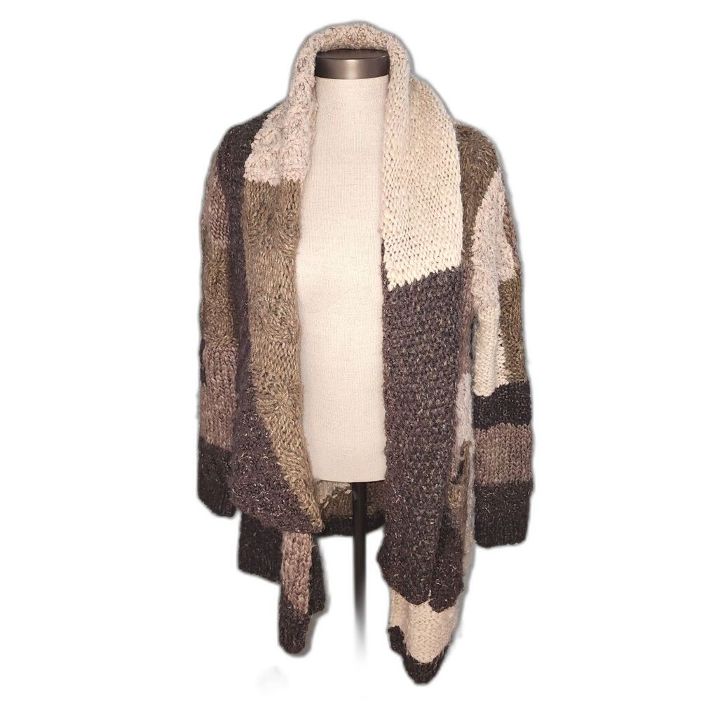 Line Beige Brown Color Block Wool Blend Cardigan Sweater Size XS